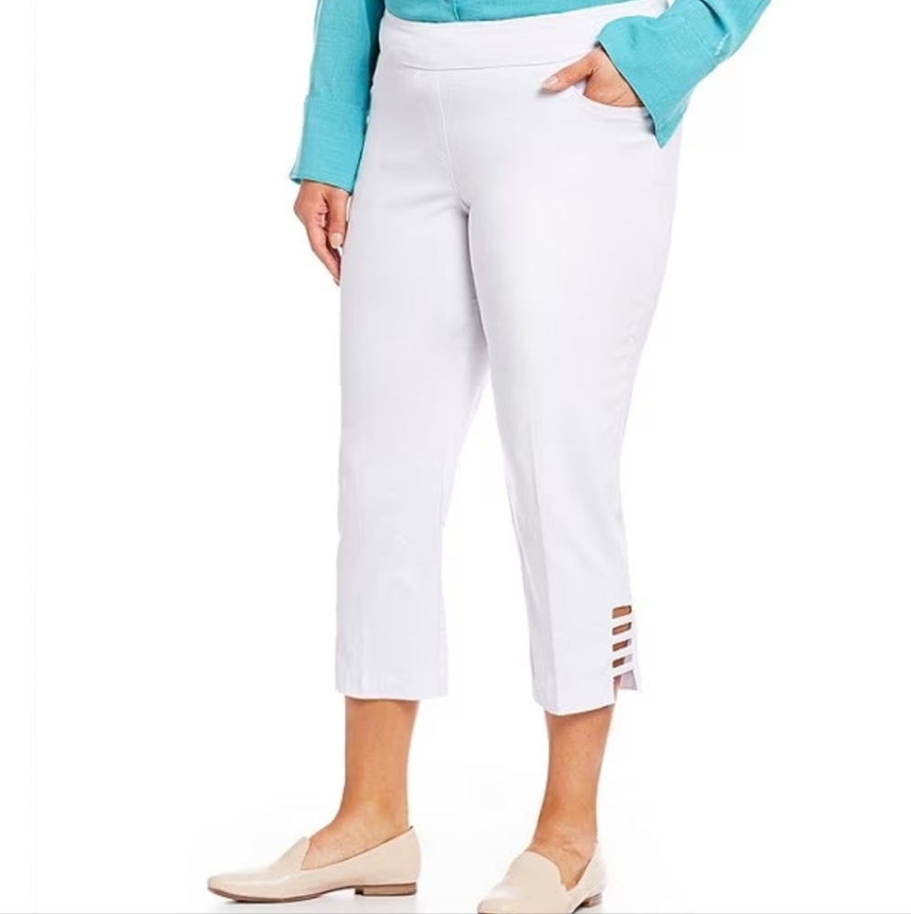 Slimsation® by Multiples Plus Size Solid Ladder Hem Wide Waistband Crop …